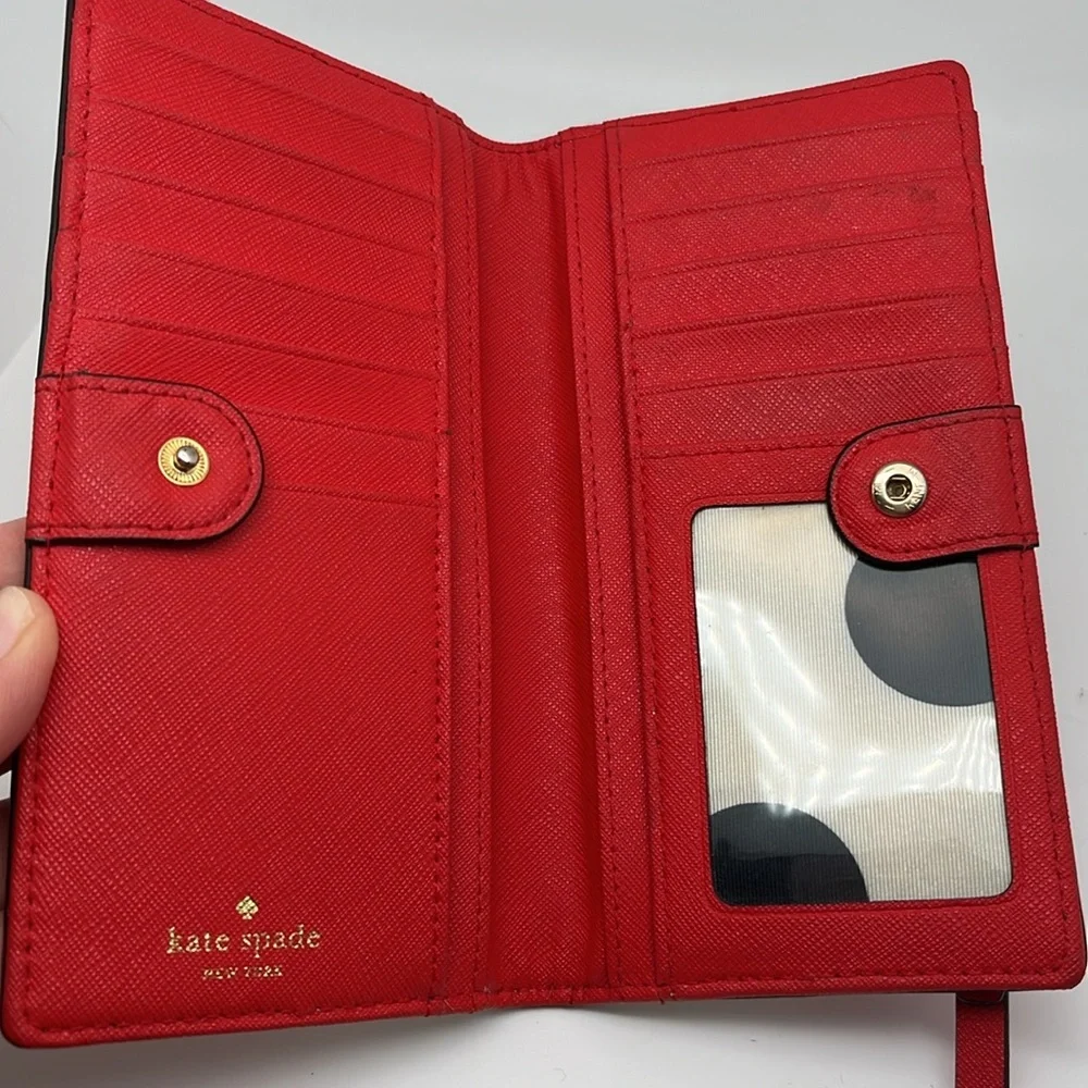 Kate Spade‎ Safiano Leather Slim Clutch Bifold Color Block Wallet Red Cream